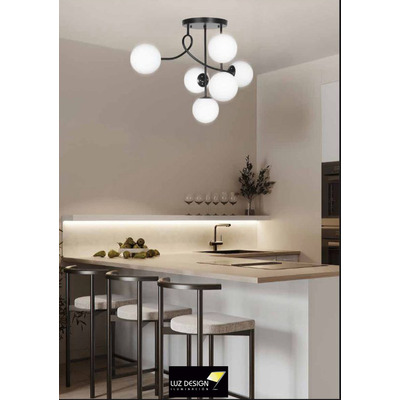 Plafon Luna Rulo 6 Luces Dorado Opal Apto Led E27 Plug