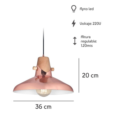 Colgante Chipre 2 Cobre Madera Apto Led Diseño Moderno Puro