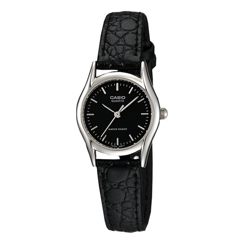 Reloj Casio Ltp-1094e-1ardf En Cuero Para Mujer Color del fondo Negro