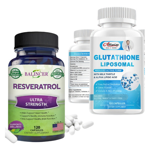 Pack Resveratrol 1000mg Y Glutation Liposomal 1000mg 240 Cáp