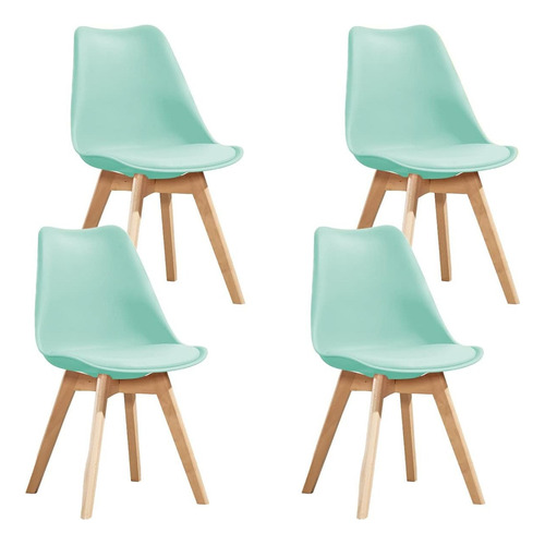 Set De 4 Sillas Eames Con Asiento Alcochonado Turquesa