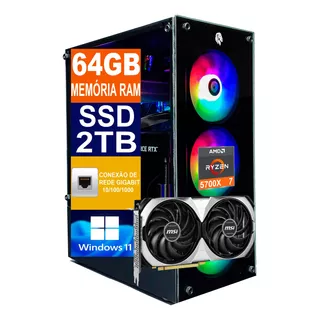 Pc Gamer Cpu Ryzen 7 5700x Ssd 2tb, 64gb Ddr4 Rtx 4070 12gb