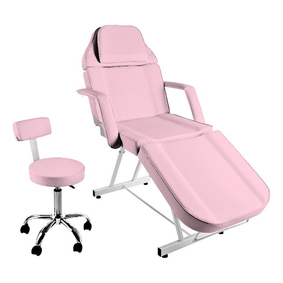 Silla Cama Para Faciales Color Rosa Con Banco 1