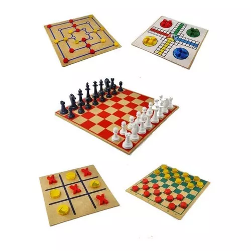 Brinquedo Educativo Jogo 5 em 1 Dama Trilha Ludo Velha Xedrez caixa madeira  - Brinquedos E Jogos Pedagógicos e Educativos