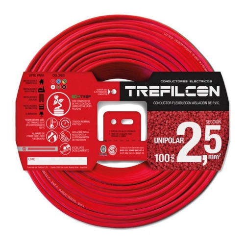 Cable Electrico Normalizado 2,5mm Trefilcon Color Rojo X 100 Metros