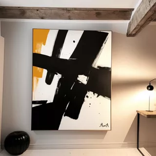 Quadro Abstrato Pintado À Mão Branco Preto Original 140x90