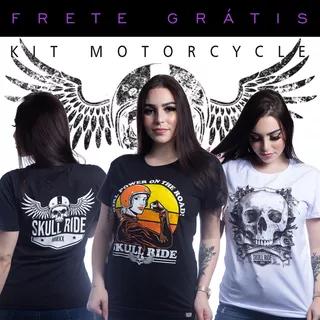 Kit 3 Camiseta Babylook De Motos Motorock Harley Davidson
