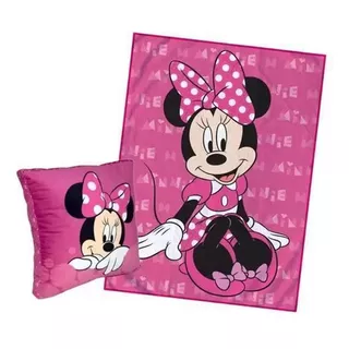 Kit Manta Com Almofadas Minnie Disney Para Criança
