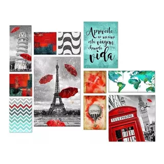 Kit 11 Quadros Decorativos - Lugares Do Mundo - Viagem