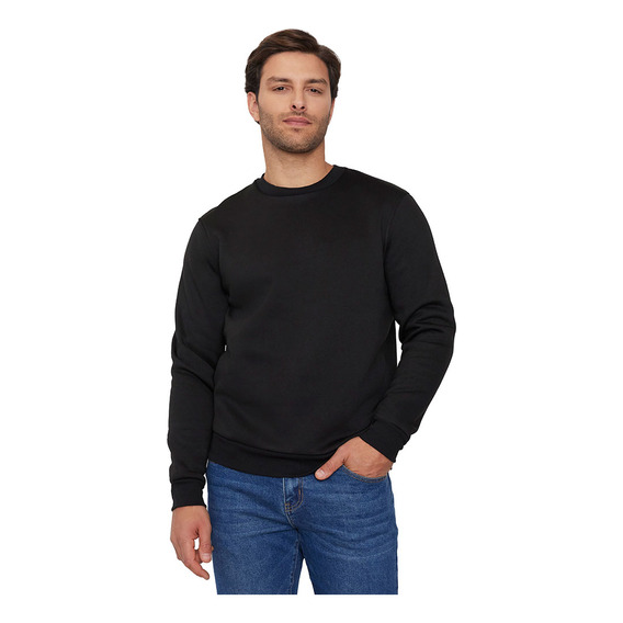 Polerón Hombre Básico R-neck Liso Negro Corona