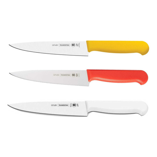 Set X3 Cuchillos 6 PuLG. Tramontina Chef Master Profesional Color Blanco, Rojo y Amarillo