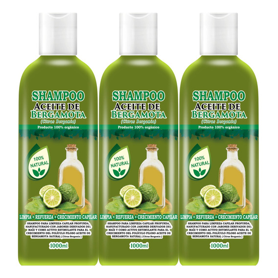 Shampoo Aceite De Bergamota Orgánico 1000ml 3 Piezas