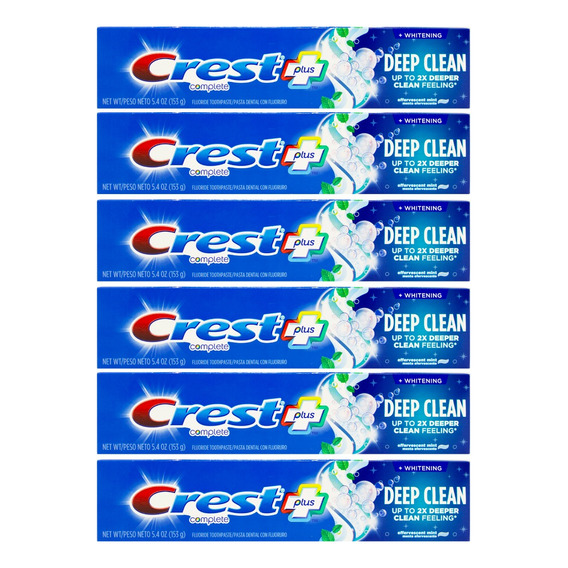 Crest Plus Kit X6 Pasta Dental Deep Clean Fluor Menta Local