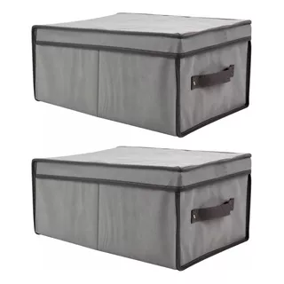 Set X 2 Caja Organizadora Grande Rígida Tela Tapa 45x30x20cm