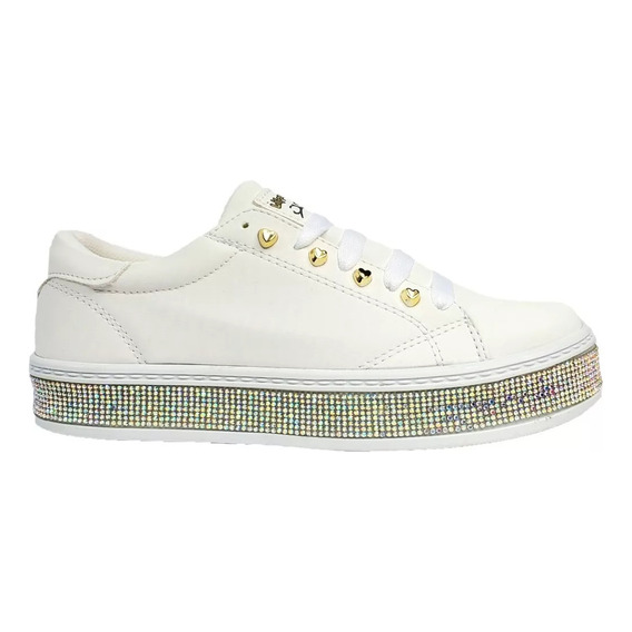 Tenis Blanco Niñas Brillos Casual Moda Escolar Urbano Fiesta