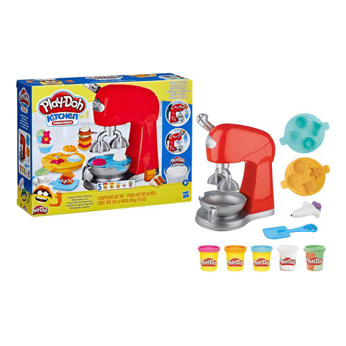 Play-Doh Batidora Mágica Color Rojo Masa Kitchen Creations Batidora Con Accesorios +3