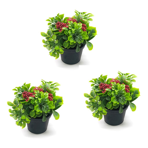 Plantas Artificiales Pack X 3 Un. Tuna Con Bayas Rojas 