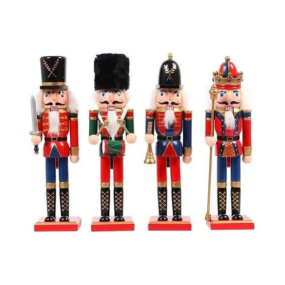 4 Marionetas De Soldado Cascanueces Navideñas. Adornos Pará Color 4 Pcs