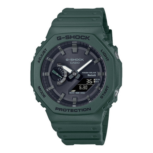 Reloj Casio Ga-b2100-3a Gshock Bluetooth Tough Solar Color de la malla Verde Color del fondo Negro
