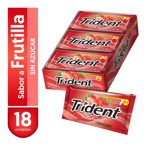 Chicle Trident® Sabor Frutilla Sin Azucar Pack 18 Unidades