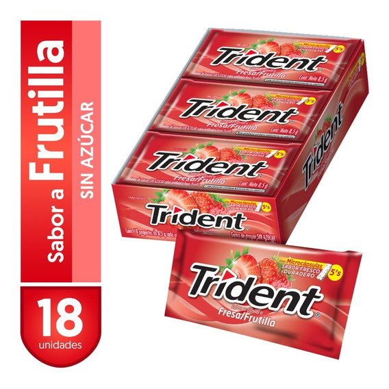 Chicle Trident® Sabor Frutilla Sin Azucar Pack 18 Unidades