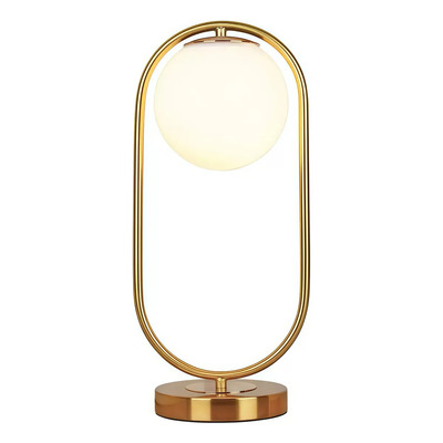 Lampara Velador Aydi Oval Dorado Globo Opal Apto Led E27 Ld Dorado Opal