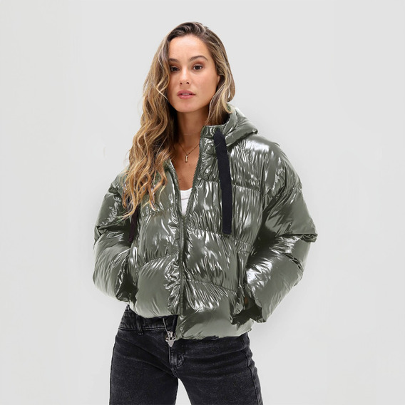 Parka Acolchada Metalizada Verde Mujer Raindoor