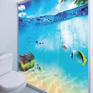 Adesivo Box Banheiro 3d Baú Mar Padrão 2 Folhas 75x200cm M10