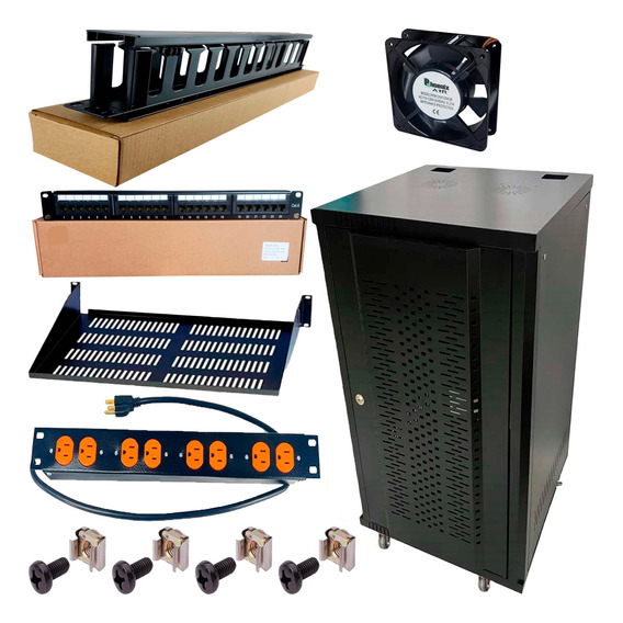 Rack Gabinete De Piso 24 Ru + Patch Panel + Accesorios