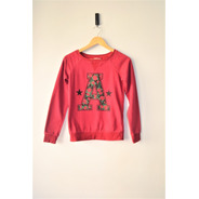 Sweater Algodón Color Rojo Con Letra A De Flores, Talla Xs