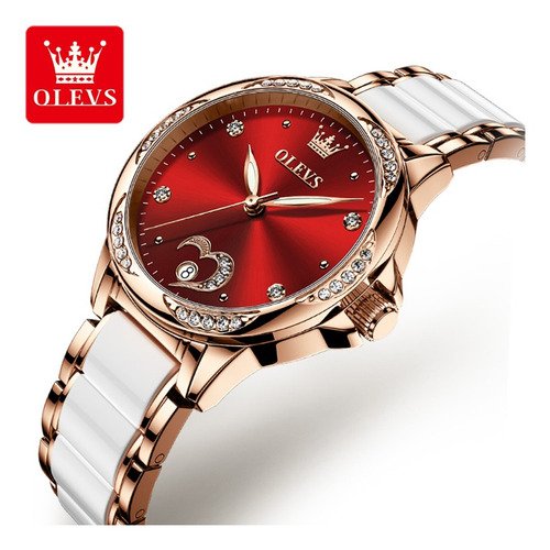 Olevs Reloj Impermeable Mecánico Automático Para Mujer Color del fondo Rojo