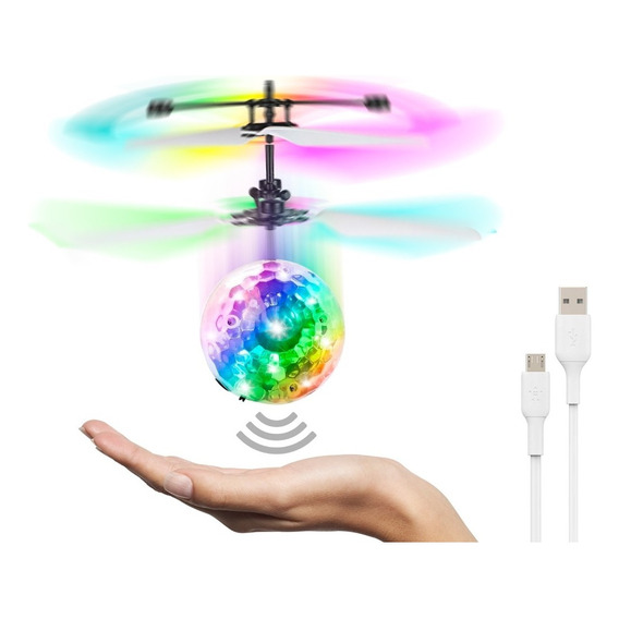 Bola Voladora Helicoptero Dron Esfera Luz Rgb Juguete Usb Color Transparente