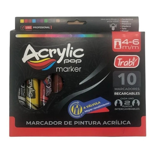 Marcador Trabi Acrylic Pop Tinta Acrilica Al Agua 4-6mm X 10