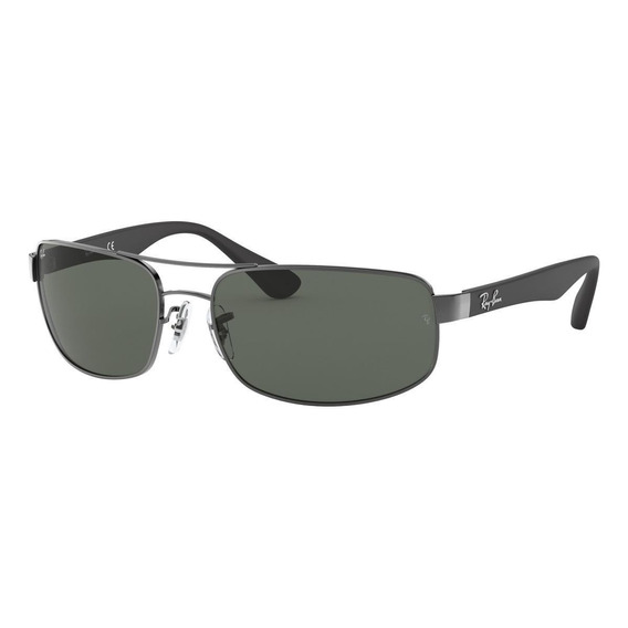 Anteojos de sol Ray-Ban RB3445 Standard con marco de metal color polished gunmetal, lente green de cristal clásica, varilla black de metal