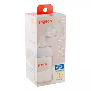 Mamadera Pigeon Softouch Vidrio Boca Ancha 160ml. Para Edades 0+ Meses Blanco