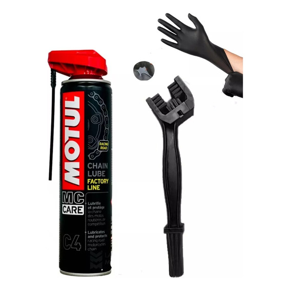 Kit Lubricante Motul Moto+cepillo Limpiador+guantes Nitrilo