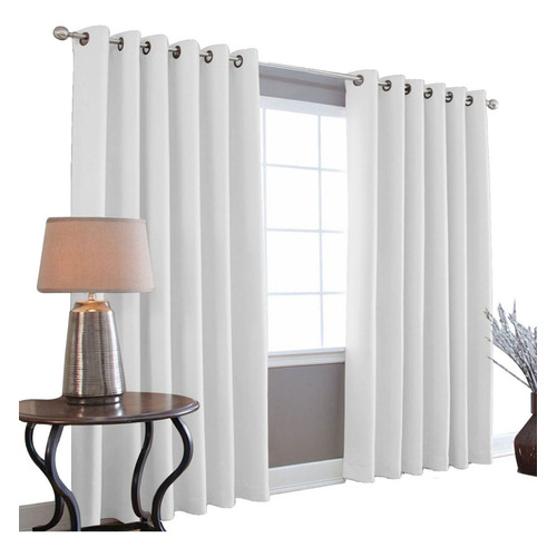 Cortinas Blackout Melocotton - Color NEBLINA - 275cm de Ancho X 215cm de Alto En 2 Páneles - Aislamiento Térmico , Reduce el Ruido Exterior , Cortinas Opacas con Ojales , Lavable en Casa