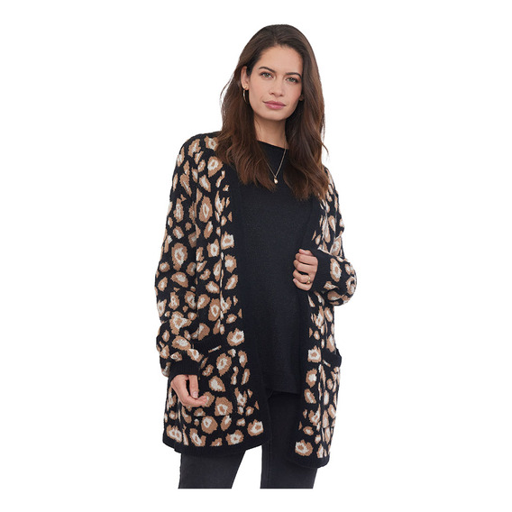 Chaleco Mujer Cardigan Animal Print Negro Corona