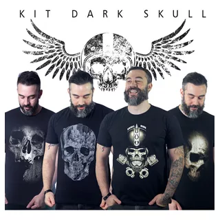 Kit 4 Camisetas Masculina Caveira Dark Helmet Black Skull