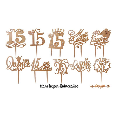 Cake Topper Quince Años 20 Cm Altura Total Mdf 3mm 15pzas