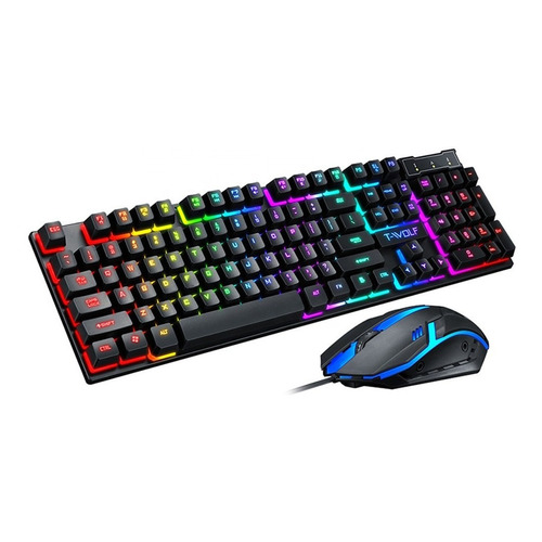 Kit Teclado Y Mouse Gamer T-wolf Tf200 Inglés Us Rgb