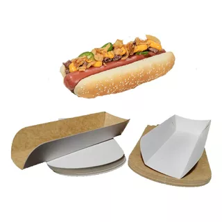 Charola Hot-dog 200pz Económicas De Kraft Armable 19x9 Cms