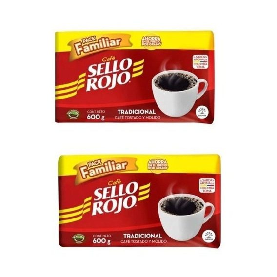 Café Sello Rojo Colombiano 1,2 Kg Molido (pack 600 Gr C/u)