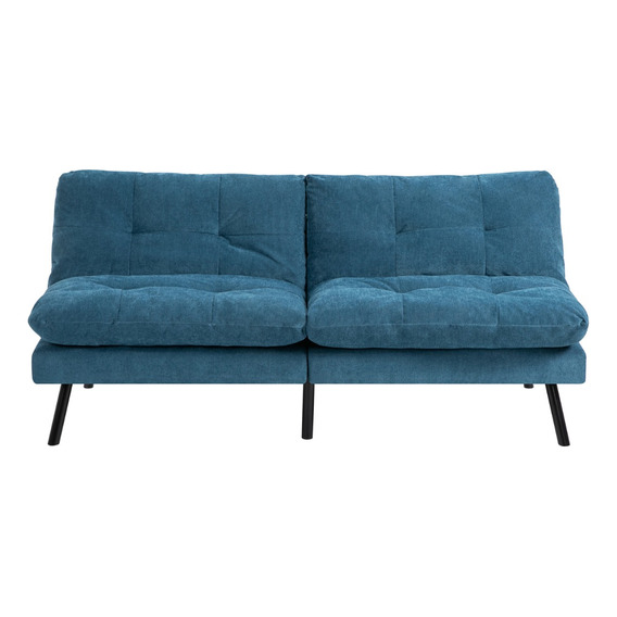 Sofá sofá cama reclinable Mobeler Moderna Barm de 3 cuerpos color azul de terciopelo y patas color chocolate de metal