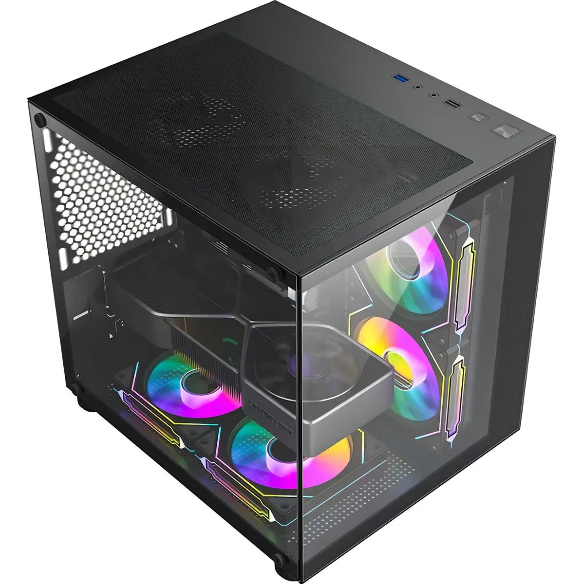 Imagem 2 de 6 de Gabinete Gamer Hayom Aquário Com 4 Cooler Fan Led Rgb
