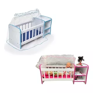 Kit 2 Brinquedos Berço Boneca Infantil Cômoda Véu Reborns 