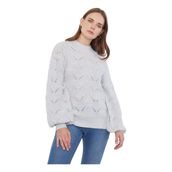 Sweater Mujer Calado Gris Melange Corona