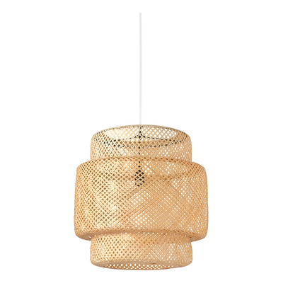 Colgante Deco Moderno De Bambu 30x30 Natural Apto Led E27 