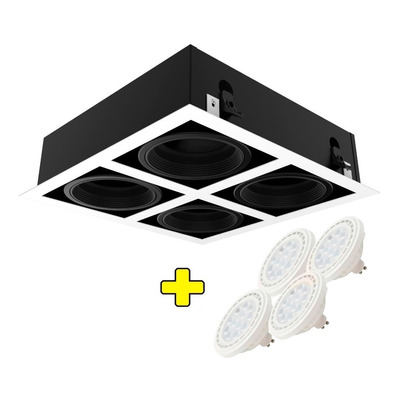 Embutido Cardanico 4 Luces Blanco Cuadrado + Lamp Led Ar111