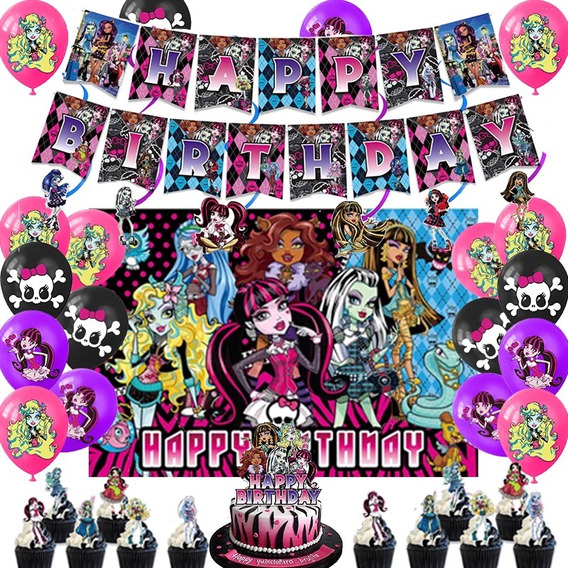 Kit Cotillon Monster High Cumpleaños Globos + Tela De Fondo
